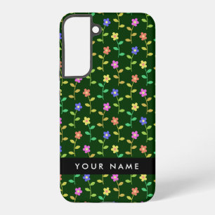 Farbenfrohe Blumen, grüner Hintergrund, Schwarz Samsung Galaxy Hülle