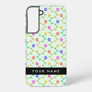 Farbenfrohe Blumen, hellgrüner Hintergrund, Schwar Samsung Galaxy Hülle