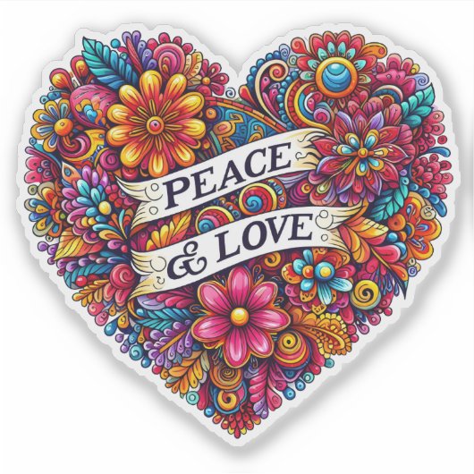 Farbenfrohe Blumen Herz für Frieden und Liebe Aufkleber (Vorderseite)
