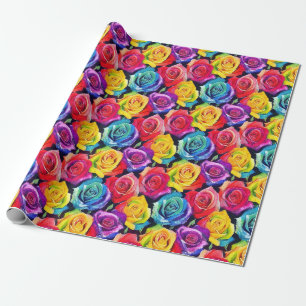 Farbenfrohe Blumen, leuchtend rosa Wasserfarbdruck Geschenkpapier