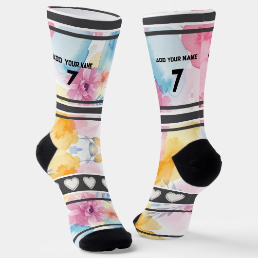 Farbenfrohe Blumen - Name Nummer Socken (Gewinkelt)
