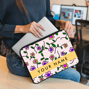 Farbenfrohe Blumen, rosa Hintergrund, gelb Laptopschutzhülle