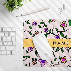 Farbenfrohe Blumen, rosa Hintergrund, gelb Mousepad