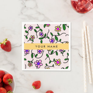 Farbenfrohe Blumen, rosa Hintergrund, gelb Serviette