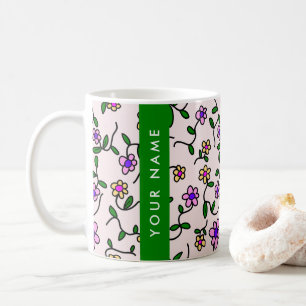 Farbenfrohe Blumen, rosa Hintergrund, Grün Kaffeetasse