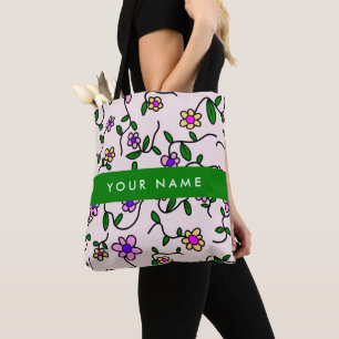Farbenfrohe Blumen, rosa Hintergrund, grün Tasche
