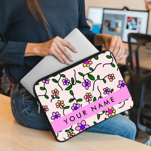 Farbenfrohe Blumen, Rosa Hintergrund, Rosa Laptopschutzhülle