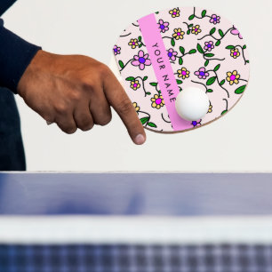 Farbenfrohe Blumen, rosa Hintergrund, Rosa Tischtennis Schläger