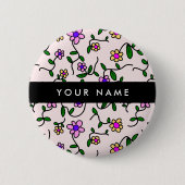 Farbenfrohe Blumen, rosa Hintergrund, Schwarz Button (Vorderseite)