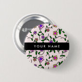 Farbenfrohe Blumen, rosa Hintergrund, Schwarz Button (Vorne & Hinten)