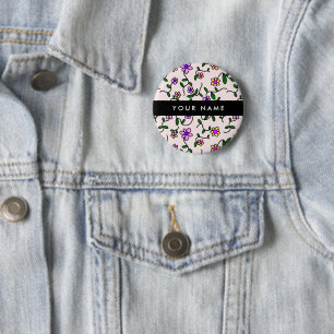 Farbenfrohe Blumen, rosa Hintergrund, Schwarz Button