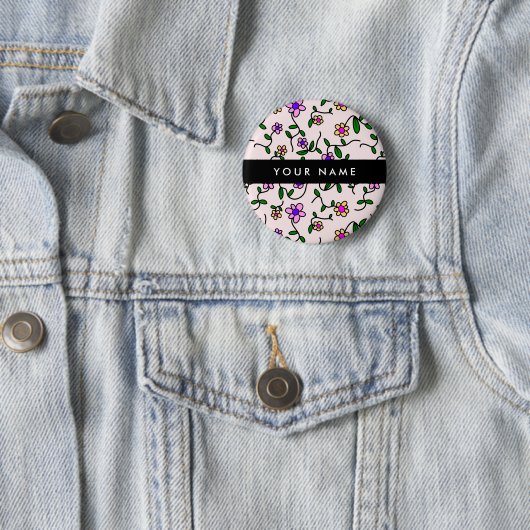 Farbenfrohe Blumen, rosa Hintergrund, Schwarz Button (Beispiel)