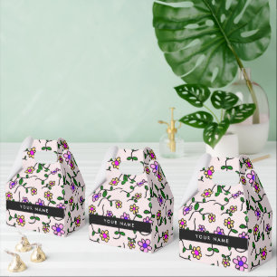 Farbenfrohe Blumen, rosa Hintergrund, Schwarz Geschenkschachtel