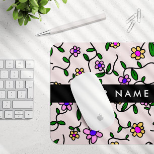 Farbenfrohe Blumen, rosa Hintergrund, Schwarz Mousepad