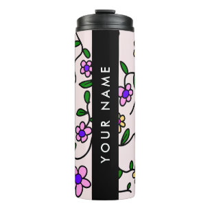 Farbenfrohe Blumen, rosa Hintergrund, Schwarz Thermosbecher