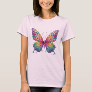 Farbenfrohe Blumen Schmetterling Kunst - Lebhafte T-Shirt