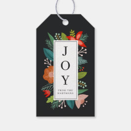 Farbenfrohe Blumen und Kiefernrahmen Urlaub Geschenkanhänger