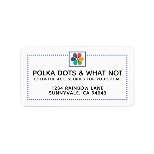 Farbenfrohe Blumen- und Navy-Polka-Dots-Label Adressaufkleber (Vorne)