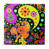 Farbenfrohe Blumen und paisley Muster Retro Trivet Fliese (Vorderseite)