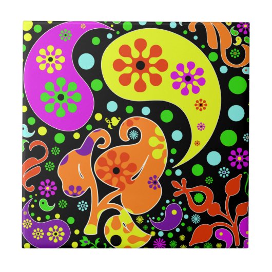 Farbenfrohe Blumen und paisley Muster Retro Trivet Fliese (Vorderseite)