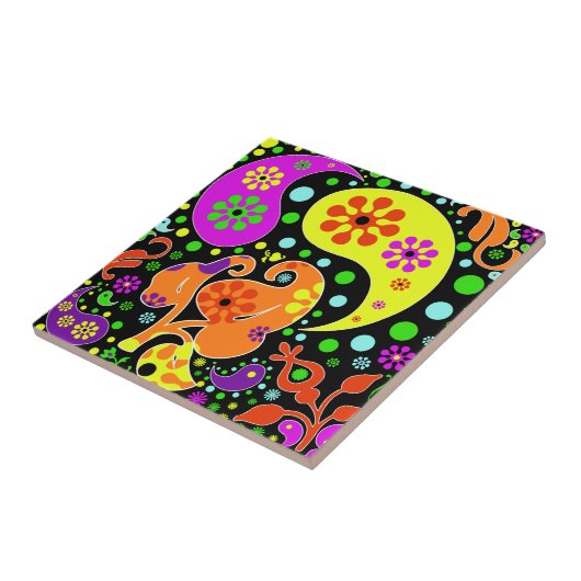 Farbenfrohe Blumen und paisley Muster Retro Trivet Fliese (Seite)