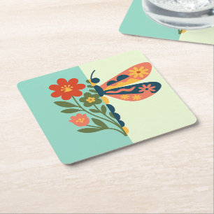 Farbenfrohe Blumen- und Schmetterlings-Grafikdesig Rechteckiger Pappuntersetzer