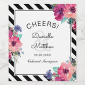Farbenfrohe Blumen und Streifen Hochzeit Weinetikett (Einzelnes Label)