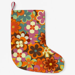Farbenfrohe Blumen Vintag Nahtlos Muster. Retro 70 Kleiner Weihnachtsstrumpf