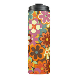 Farbenfrohe Blumen Vintag Nahtlos Muster. Retro 70 Thermosbecher