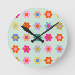Farbenfrohe Blumen Vintage-Blumenmuster Runde Wanduhr