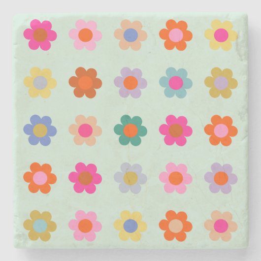 Farbenfrohe Blumen Vintage-Blumenmuster Steinuntersetzer (Vorderseite)