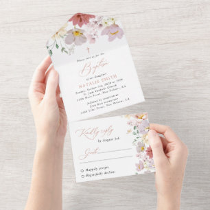 Farbenfrohe Blumen, Wildblumen, Boho, Taufe All In One Einladung