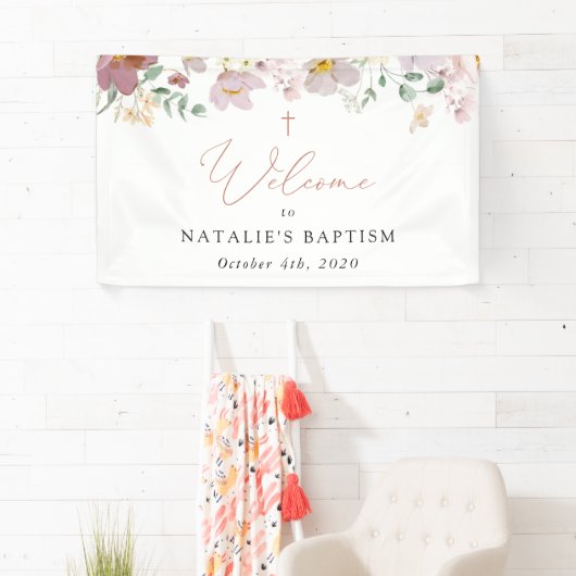 Farbenfrohe Blumen, Wildblumen, Taufe Willkommen Banner (Insitu)