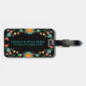 Farbenfrohe Blumenarbeit schwarzer Hintergrund Gepäckanhänger (Rückseite horizontal)