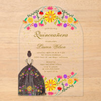 Farbenfrohe Blumenbekleidung Quinceanera Einladung