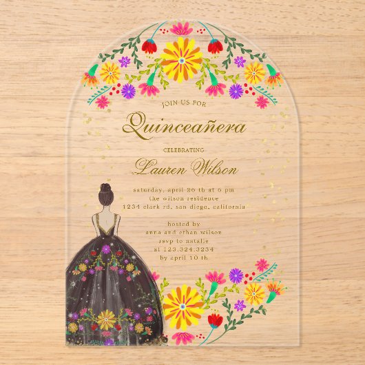 Farbenfrohe Blumenbekleidung Quinceanera Einladung (Vorderseite)