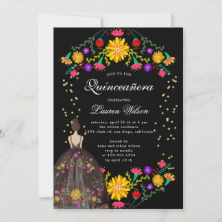 Farbenfrohe Blumenbekleidung Quinceanera Einladung