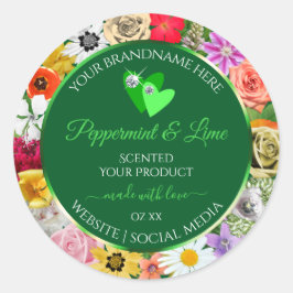 Farbenfrohe Blumenbezeichnungen Niedliche Herzen Runder Aufkleber