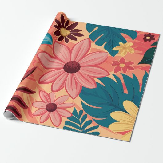 Farbenfrohe Blumenblicke auf warmen Tones im Hinte Geschenkpapier (Ungerollt)