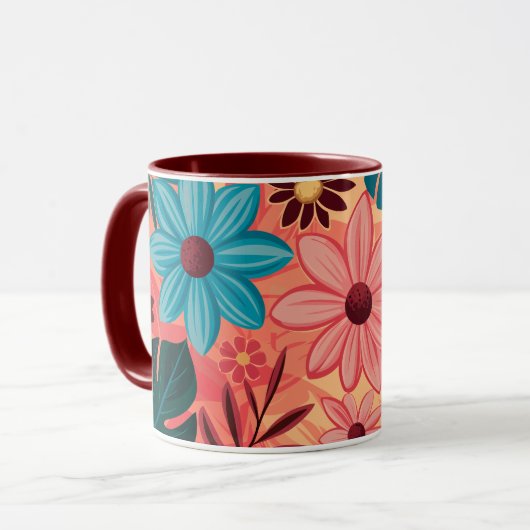 Farbenfrohe Blumenblicke auf warmen Tones im Hinte Tasse (Vorderseite Links)