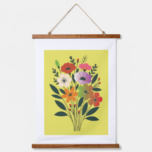 Farbenfrohe Blumenbouquet-Illustration   Modernes  Wandteppich Mit Holzrahmen
