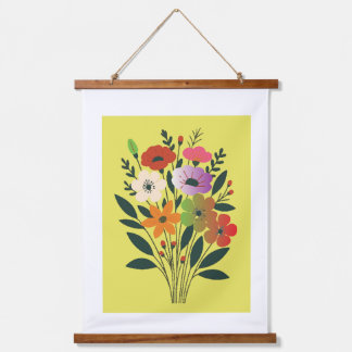 Farbenfrohe Blumenbouquet-Illustration | Modernes Wandteppich Mit Holzrahmen