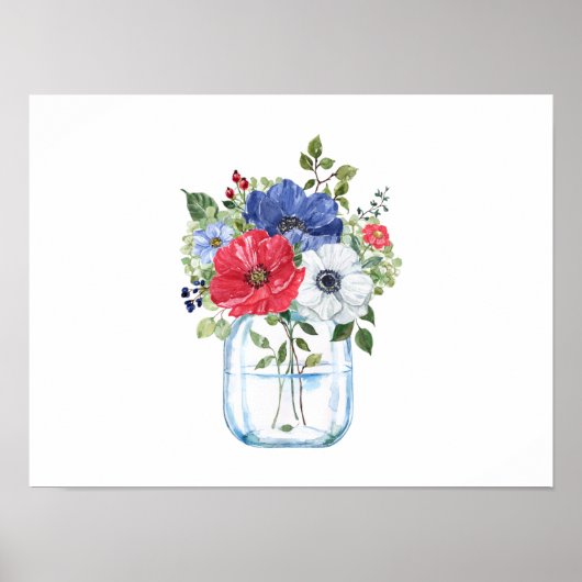 Farbenfrohe BlumenBouquet im Glas Jar Poster (Vorne)