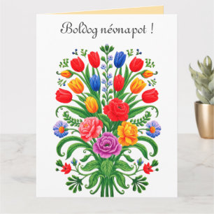 farbenfrohe Blumenbouquet-Namenstagskarte Karte
