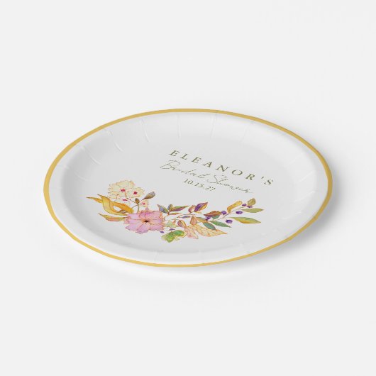 Farbenfrohe Blumenbrunch Brause Dusche Pappteller (Schrägansicht)