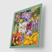 Farbenfrohe BlumenCollage Quadratische Wanduhr (Winkel)