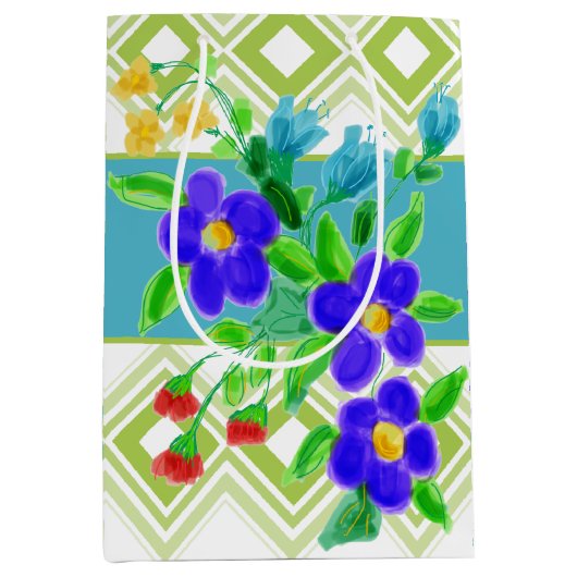 Farbenfrohe Blumendesigner Mittlere Geschenktüte (Vorderseite)