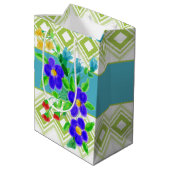 Farbenfrohe Blumendesigner Mittlere Geschenktüte (Rückseite Schrägansicht)