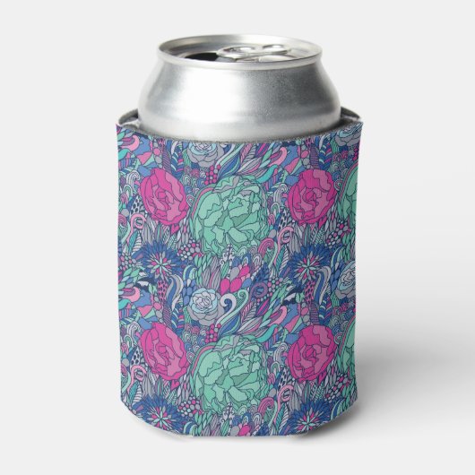 Farbenfrohe Blumendoodle Dosenkühler (Kanne Vorderseite)