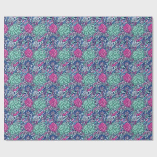 Farbenfrohe Blumendoodle Geschenkpapier (Flach)